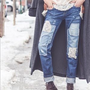 NWOT Free People Patched Lace Jeans